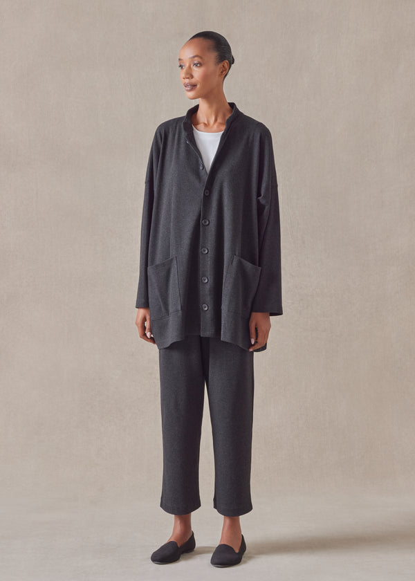 eskandar cotton jersey mandarin jacket - long