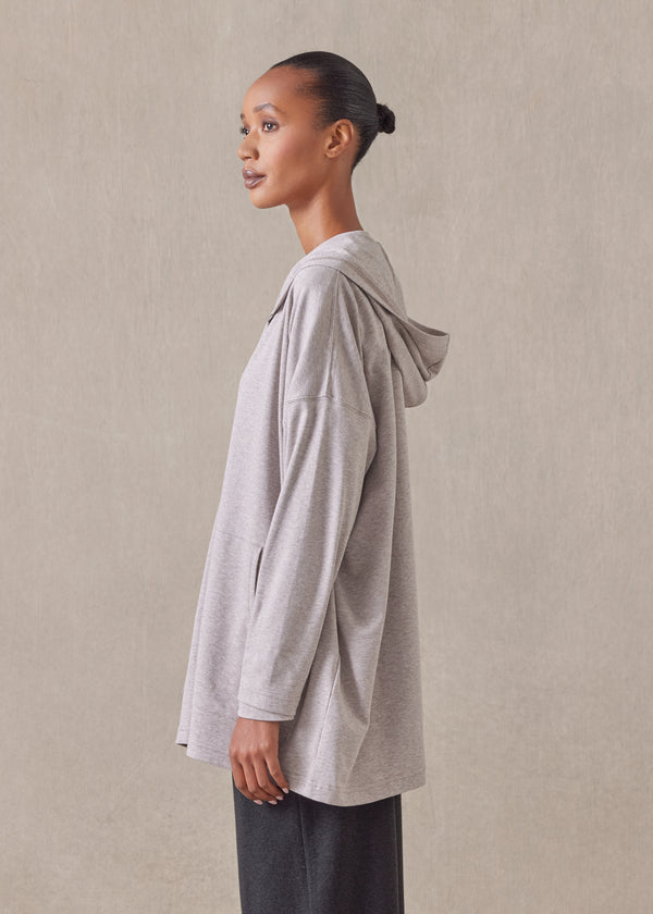 Eskandar Cotton Jersey Zipped Hooded Top - Long