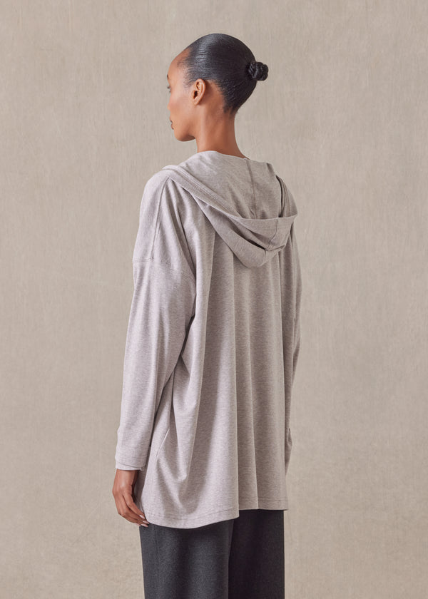 Eskandar Cotton Jersey Zipped Hooded Top - Long