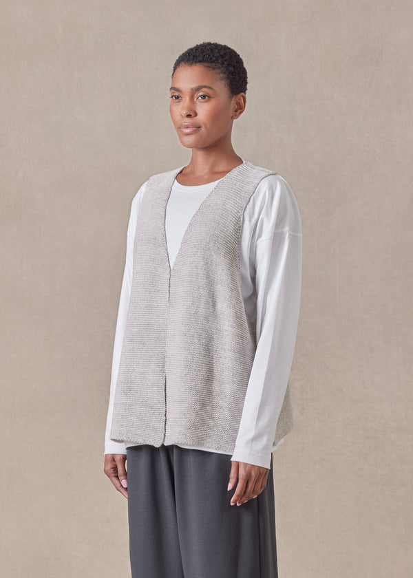 Eskandar Cotton Linen Mix Open Waistcoat - Mid