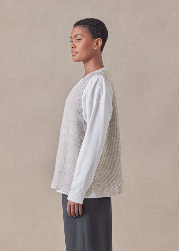 Eskandar Cotton Linen Mix Open Waistcoat - Mid