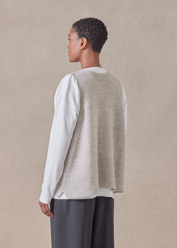 Eskandar Cotton Linen Mix Open Waistcoat - Mid