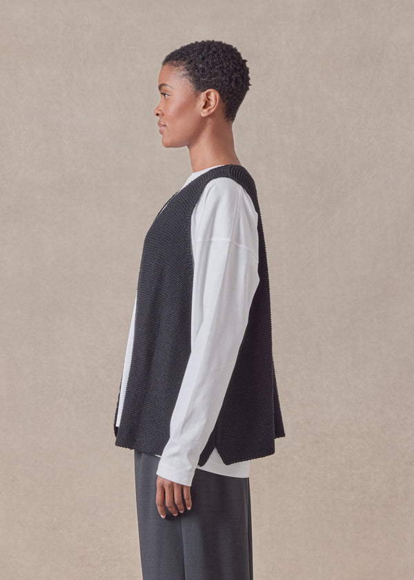 Eskandar Cotton Linen Mix Open Waistcoat - Mid