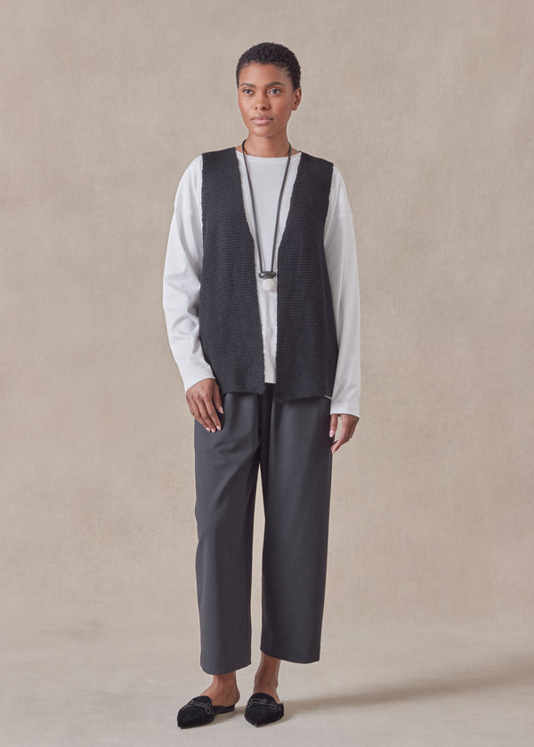 eskandar cotton linen mix open waistcoat - mid