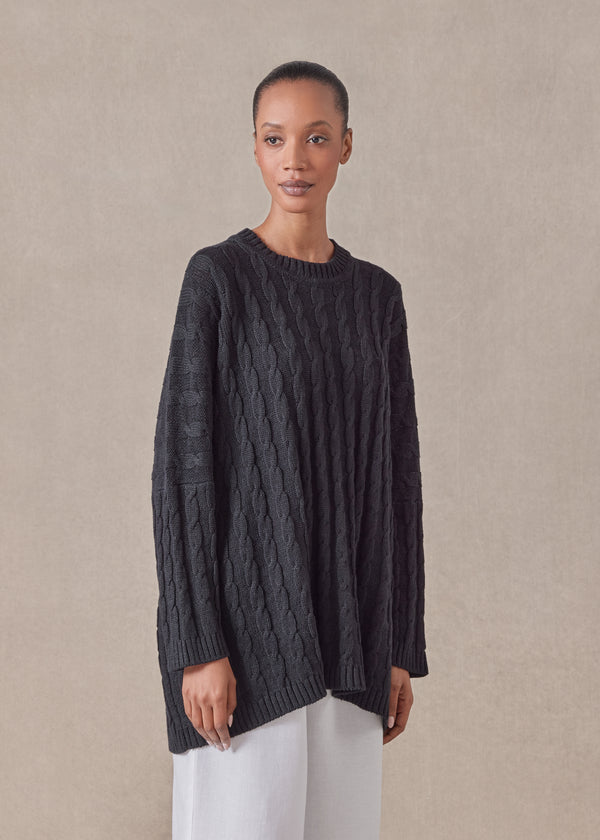 Eskandar Cotton Linen Mix Round Neck Sweater - Long