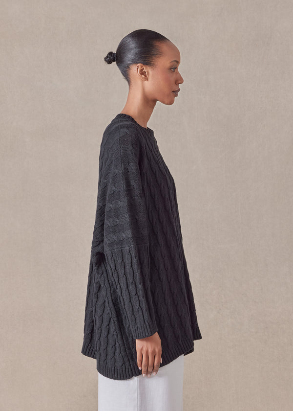 Eskandar Cotton Linen Mix Round Neck Sweater - Long