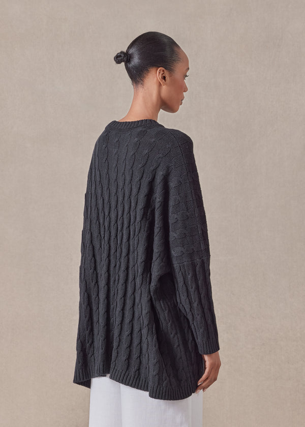 Eskandar Cotton Linen Mix Round Neck Sweater - Long