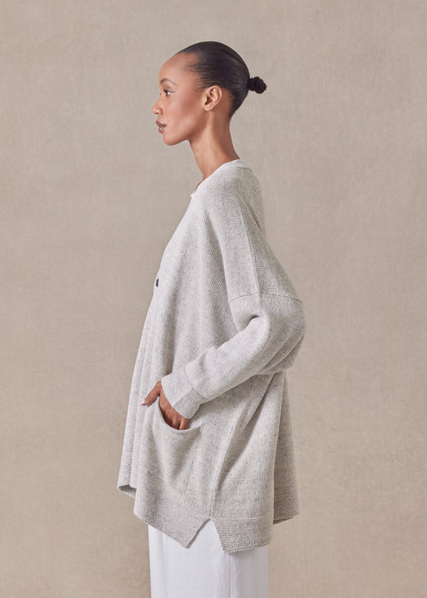 Eskandar Cotton Linen Mix V-neck Cardigan - Long