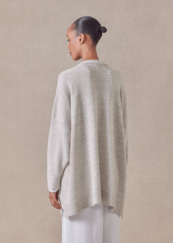 Eskandar Cotton Linen Mix V-neck Cardigan - Long