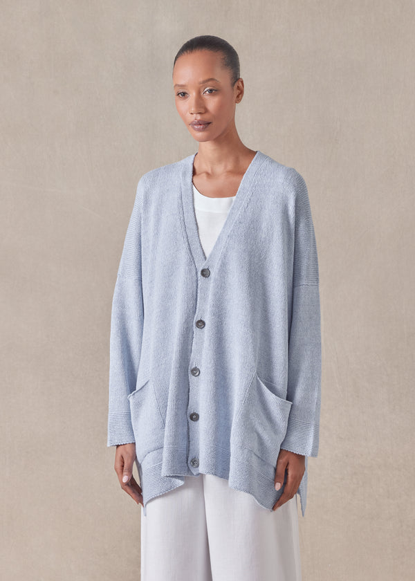 Eskandar Cotton Linen Mix V-neck Cardigan - Long