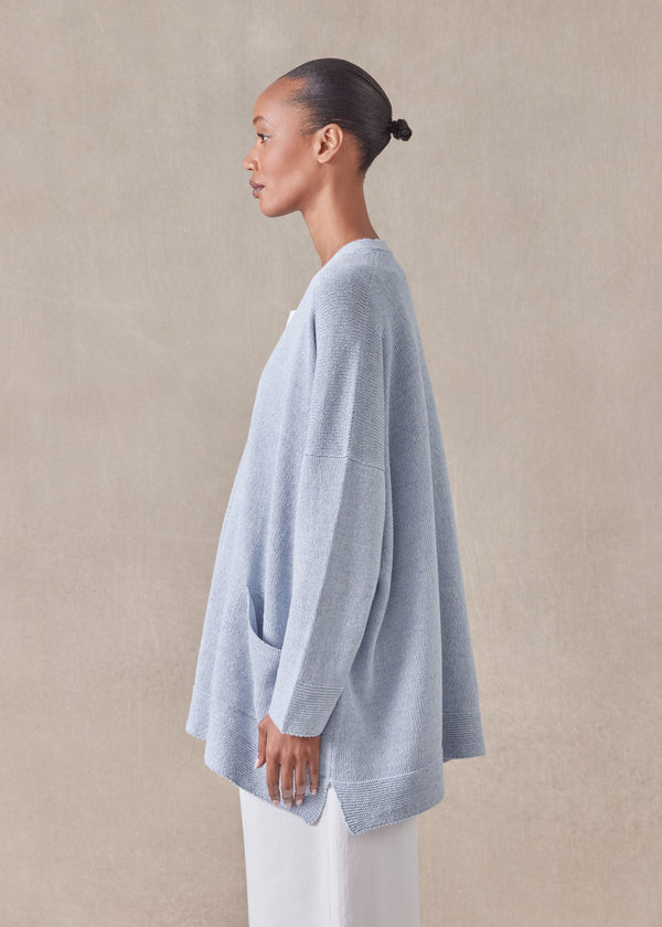 Eskandar Cotton Linen Mix V-neck Cardigan - Long