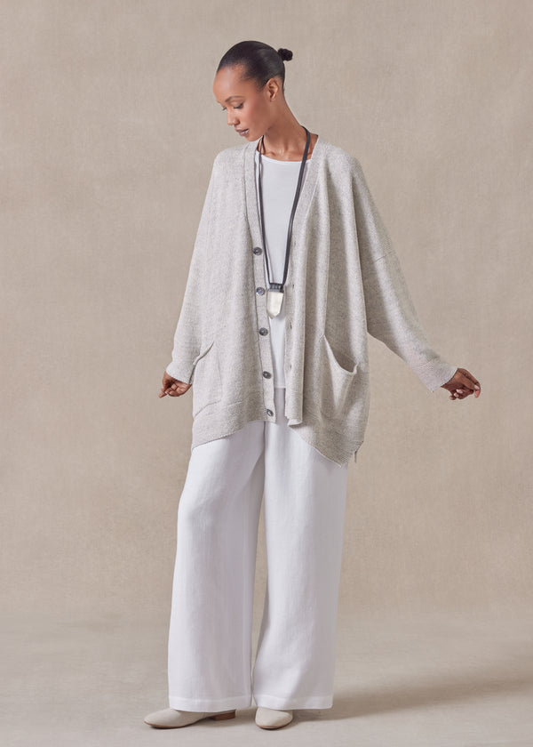 eskandar cotton linen mix v-neck cardigan - long
