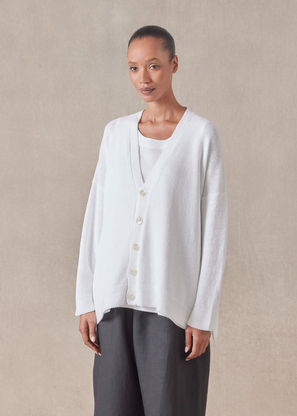 Eskandar Cotton Linen Mix V-neck Cardigan - Mid