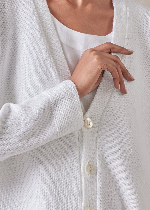 Eskandar Cotton Linen Mix V-neck Cardigan - Mid