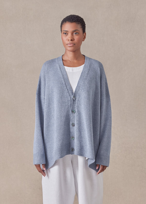 Eskandar Cotton Linen Mix V-neck Cardigan - Mid