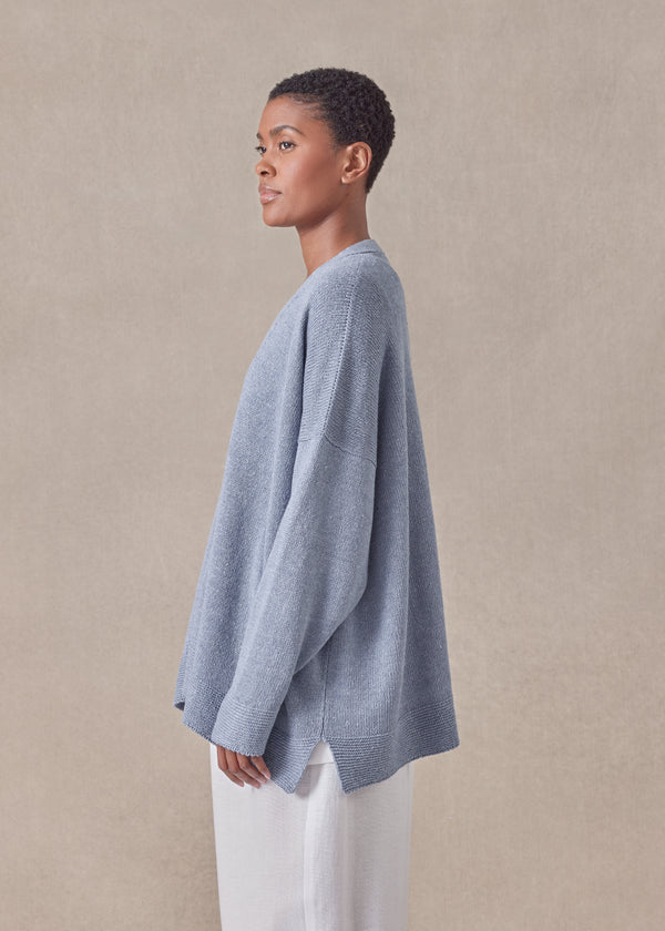 Eskandar Cotton Linen Mix V-neck Cardigan - Mid