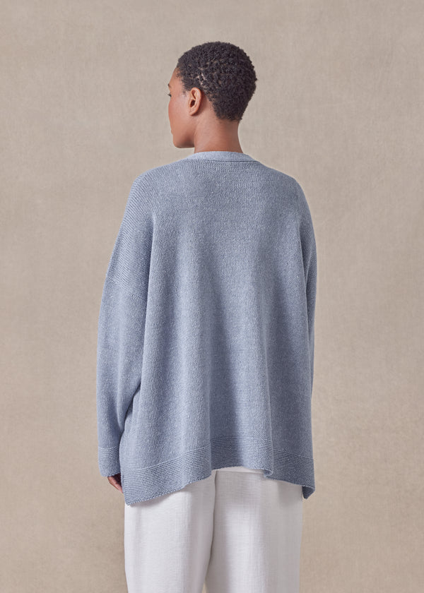 Eskandar Cotton Linen Mix V-neck Cardigan - Mid