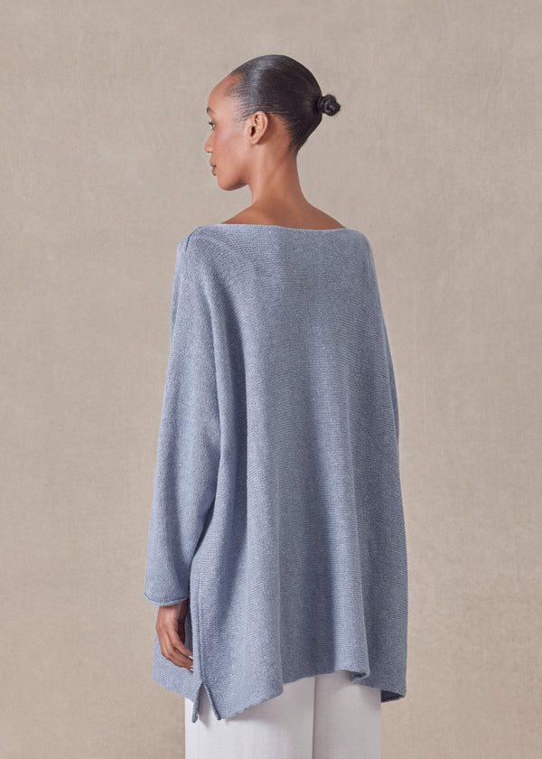 Eskandar Cotton Mix Sideways Knitted Sweater - Long