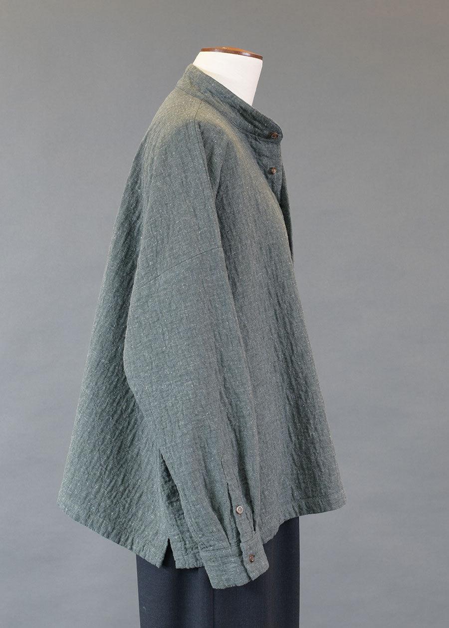 Eskandar Cotton Wide A-line Collarless Shirt - Mid