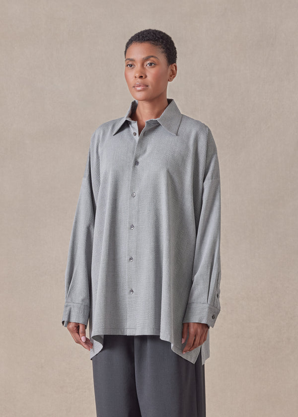 eskandar cotton wide a-line shirt with collar - long