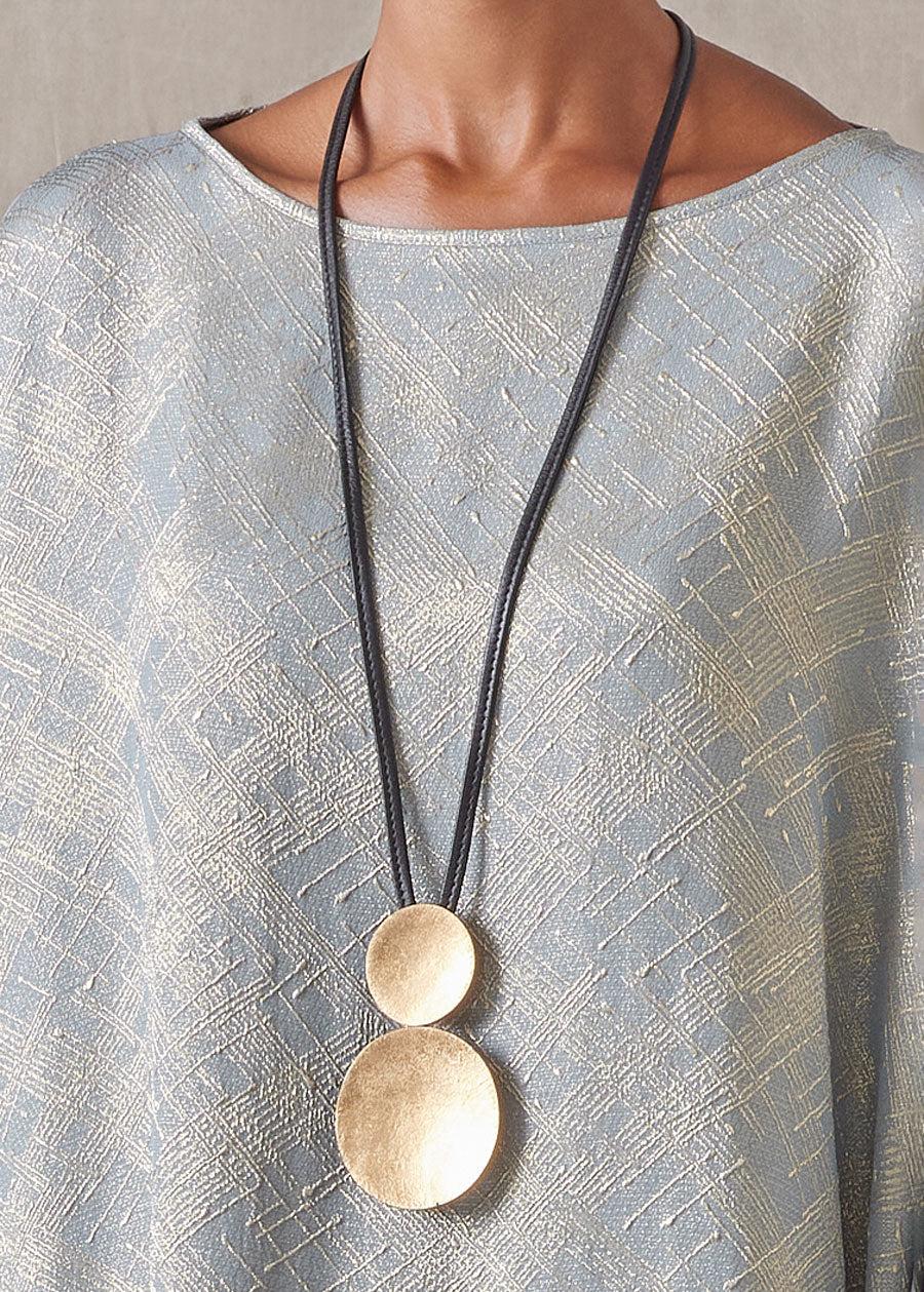 Eskandar Double Disc Wood And Goldfoil Pendant