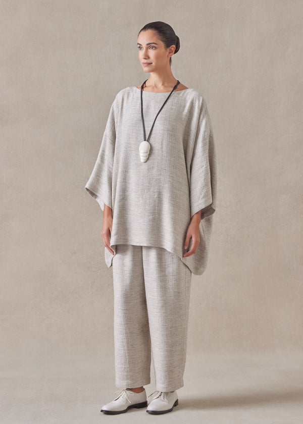 eskandar linen 3/4 sleeve scoop neck - long