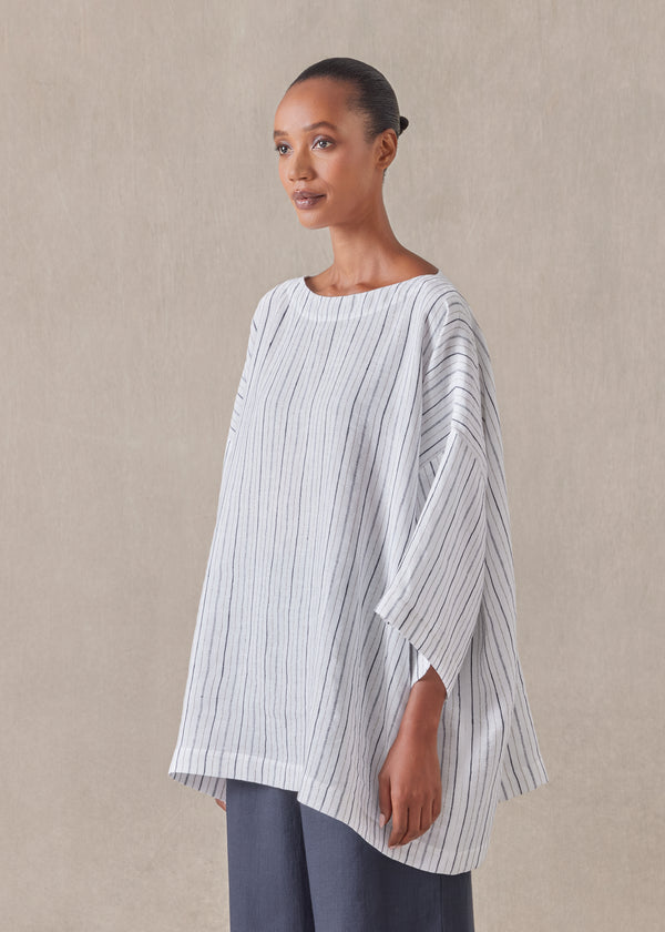 Eskandar Linen 3/4 Sleeve Scoop Neck Tunic - Long