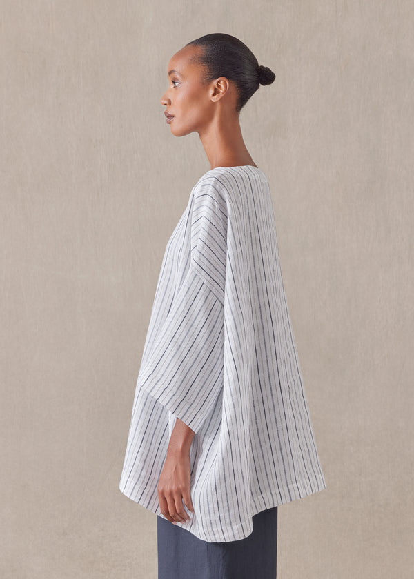 Eskandar Linen 3/4 Sleeve Scoop Neck Tunic - Long