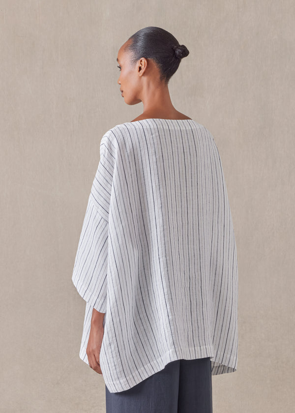 Eskandar Linen 3/4 Sleeve Scoop Neck Tunic - Long