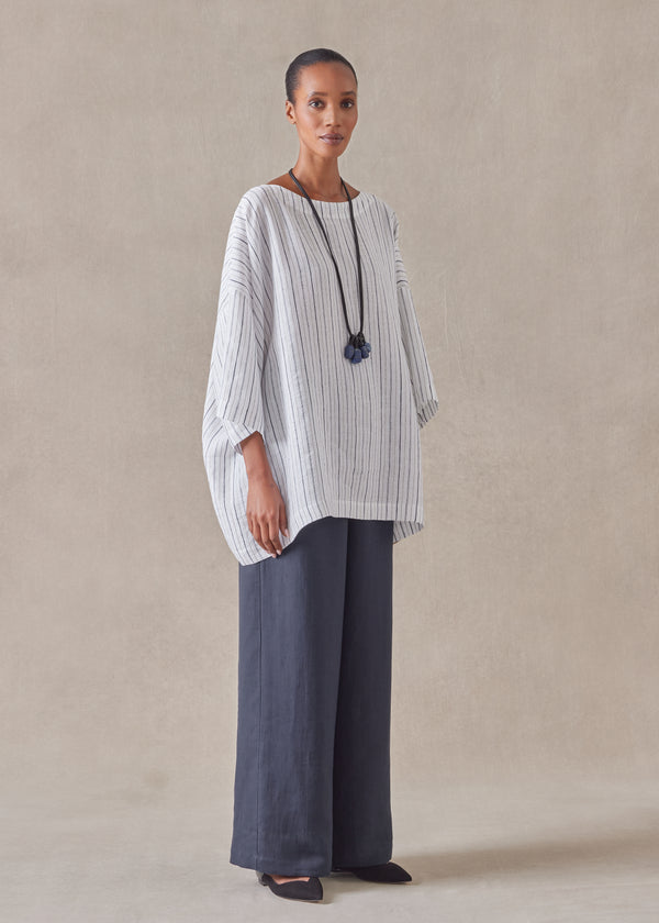 eskandar linen 3/4 sleeve scoop neck tunic - long