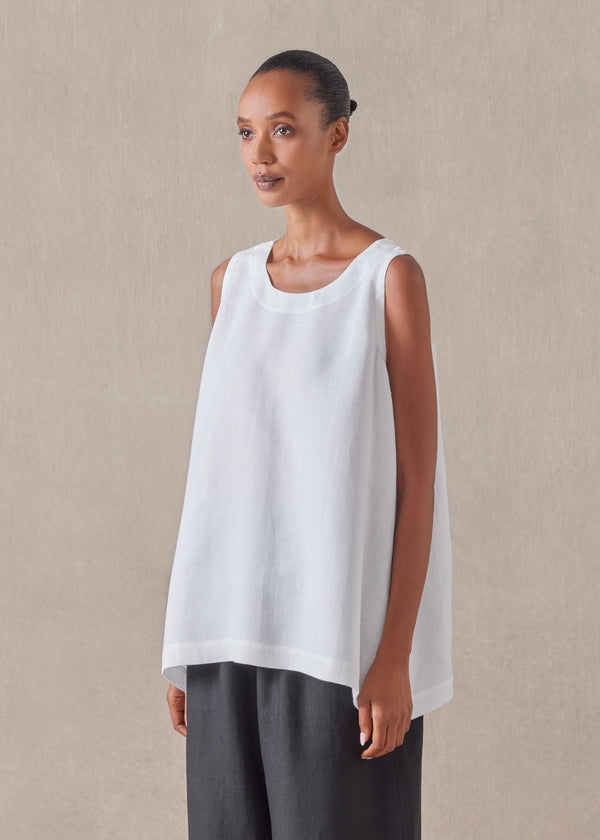 Eskandar Linen A-line Round Neck Shell - Mid Plus
