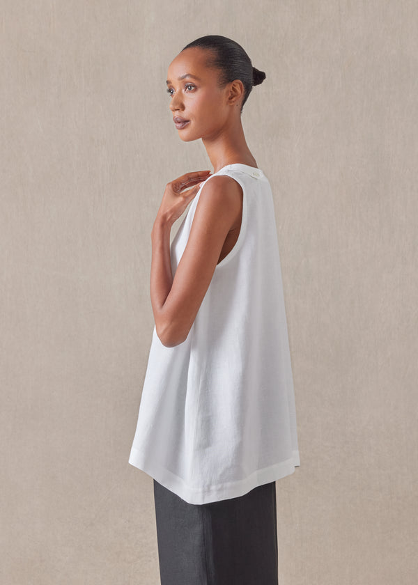 Eskandar Linen A-line Round Neck Shell - Mid Plus
