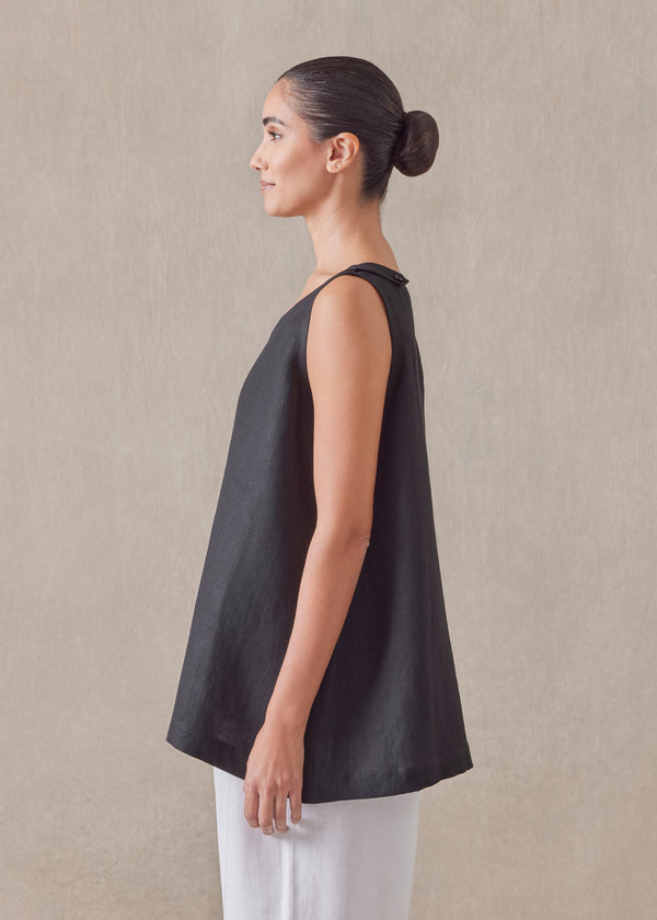 Eskandar Linen A-line Round Neck Shell - Mid Plus