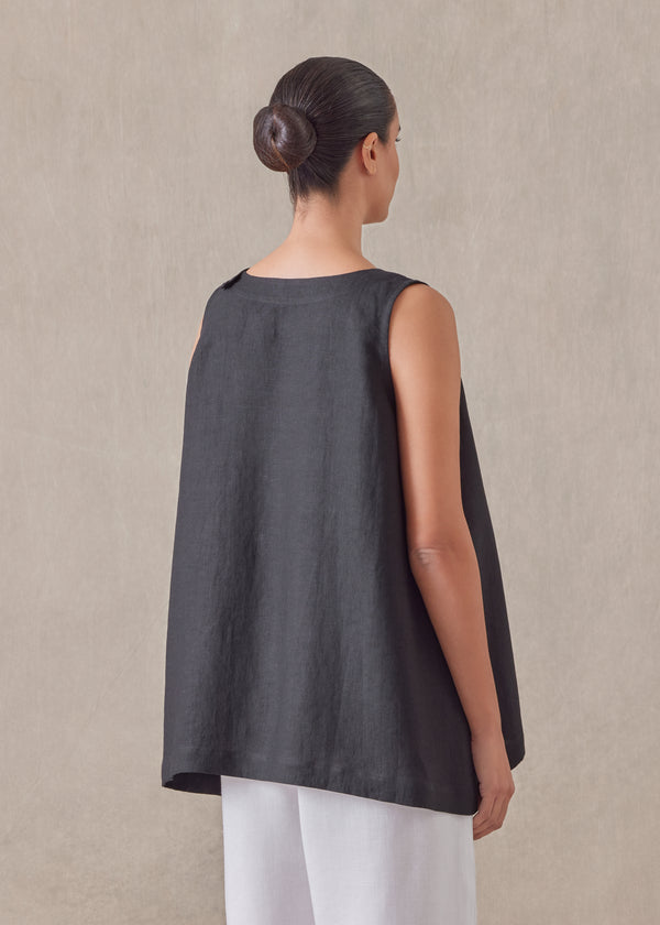 Eskandar Linen A-line Round Neck Shell - Mid Plus