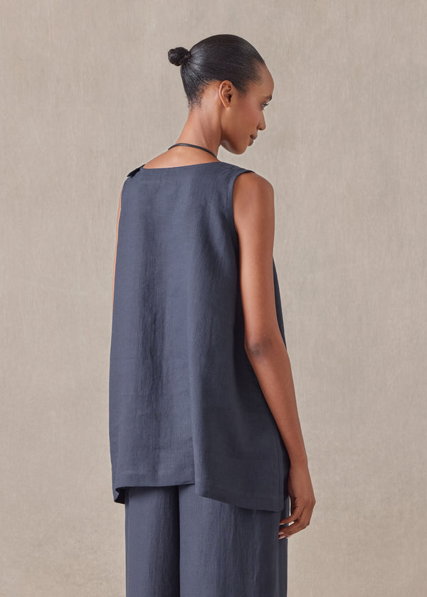 Eskandar Linen A-line Round Neck Shell - Mid Plus