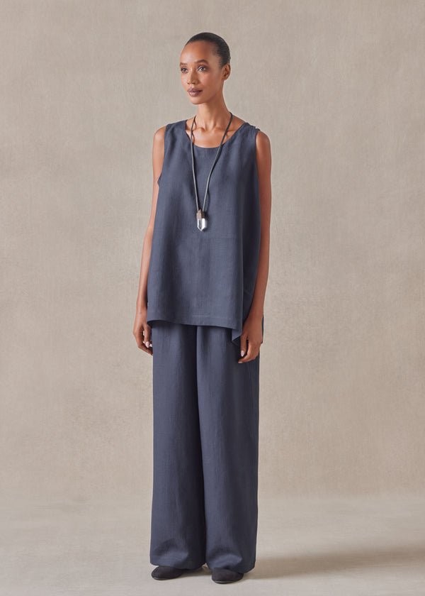 eskandar linen a-line round neck shell - mid plus