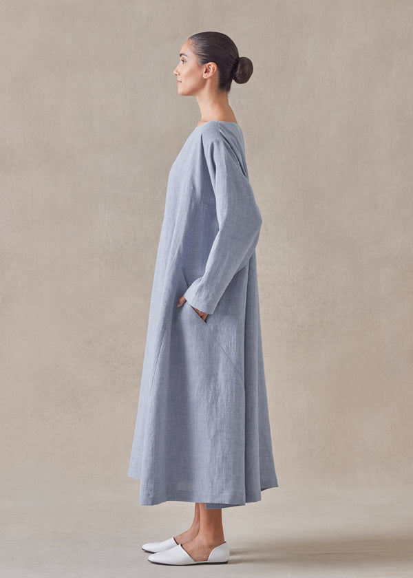 Eskandar Linen Caucasus Scoop Neck Dress