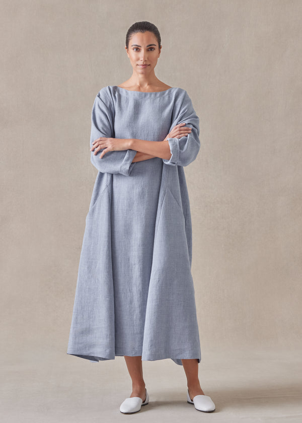eskandar linen caucasus scoop neck dress