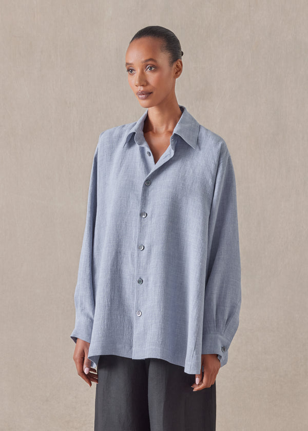 Eskandar Linen Caucasus Shirt With Collar - Long