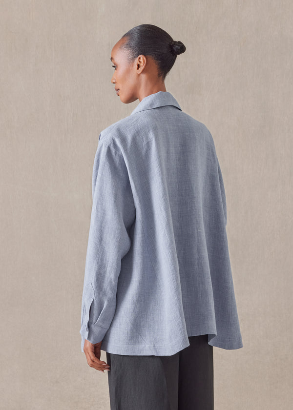 Eskandar Linen Caucasus Shirt With Collar - Long