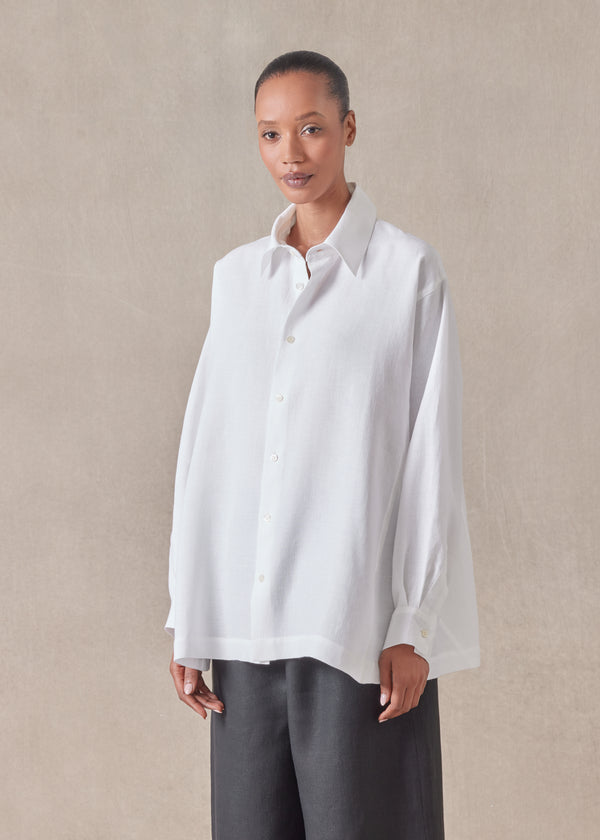 Eskandar Linen Caucasus Shirt With Collar - Long