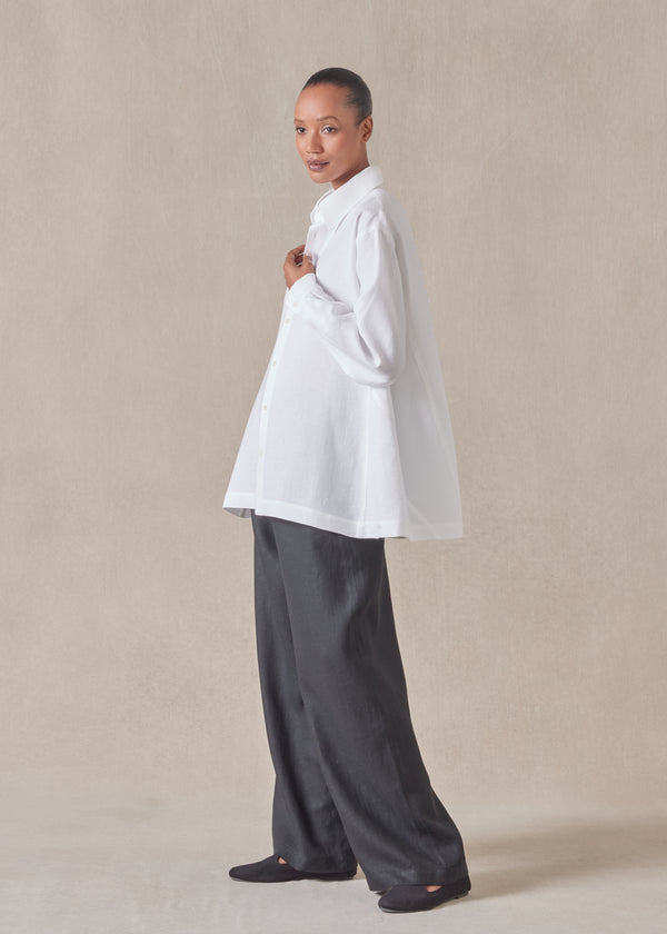 eskandar linen caucasus shirt with collar - long