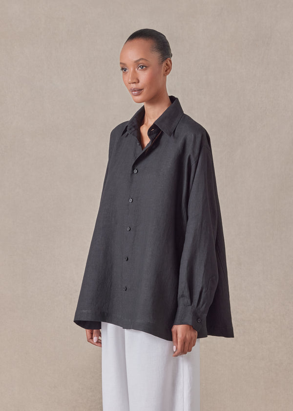 Eskandar Linen Caucasus Shirt With Collar - Long