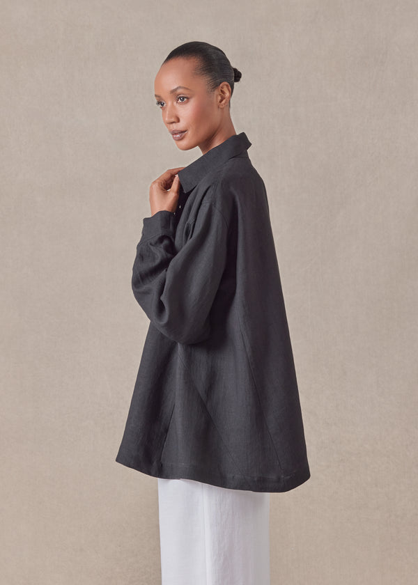 Eskandar Linen Caucasus Shirt With Collar - Long