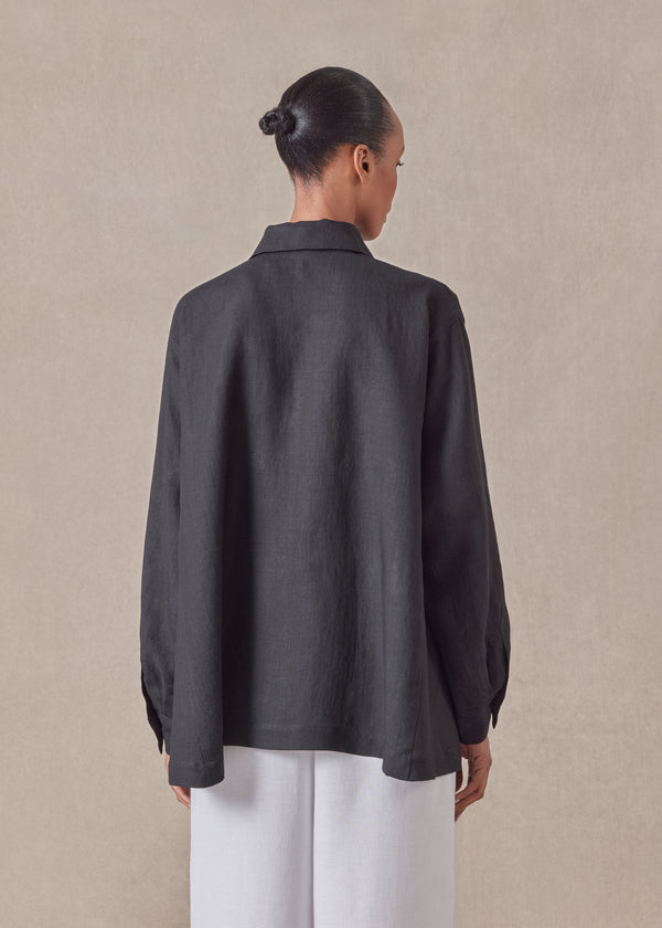 Eskandar Linen Caucasus Shirt With Collar - Long