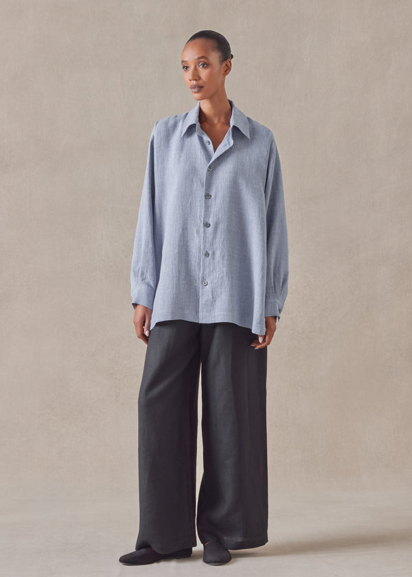 eskandar linen caucasus shirt with collar - long