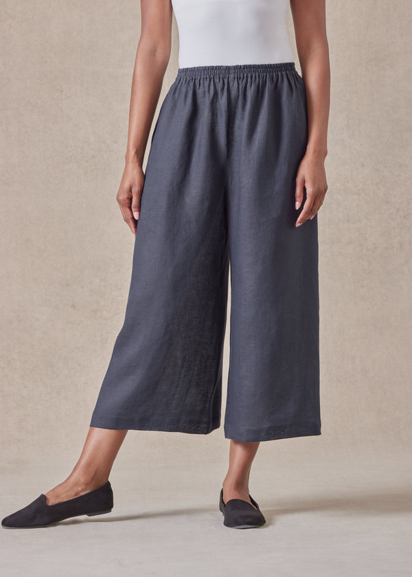 eskandar linen flared cropped trouser