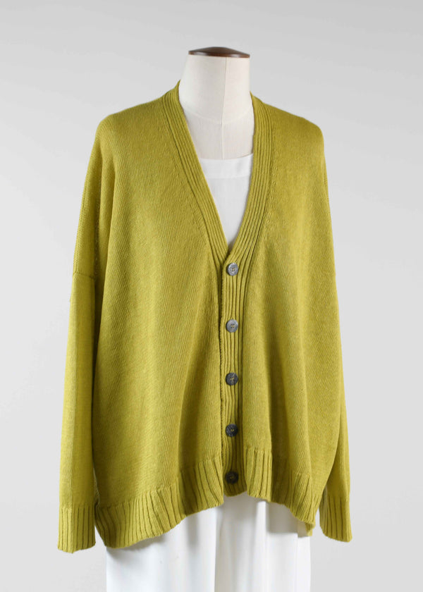 eskandar linen knitted v neck cardigan - mid