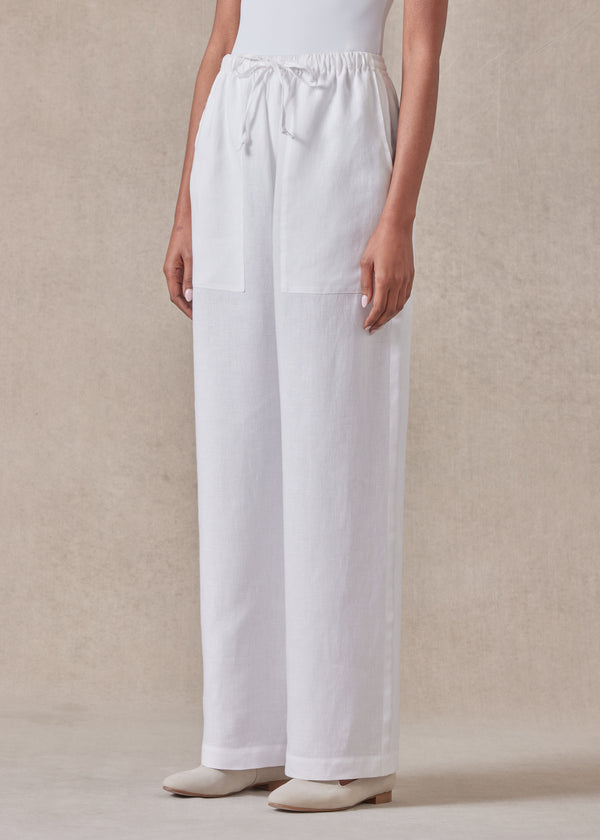 eskandar linen patchpocket drawstring trouser