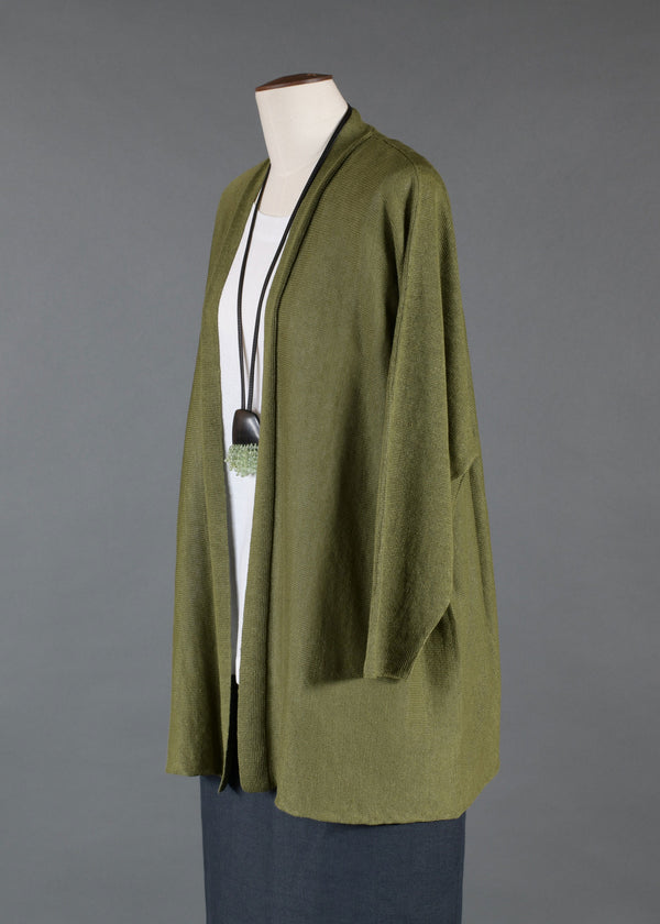 Eskandar Linen Sideways Knitted Open Cardigan - Long